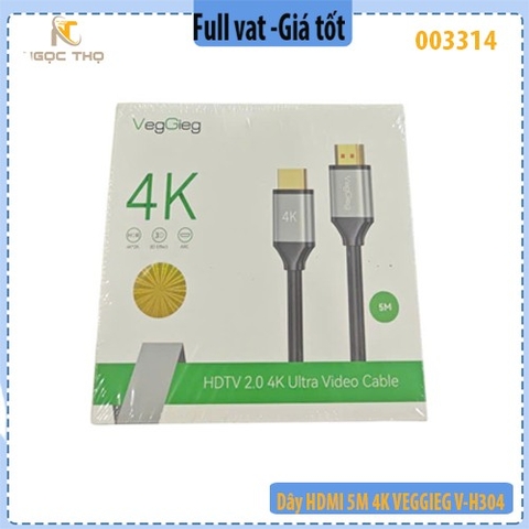 Dây HDMI 5M 4K VEGGIEG V-H304 – HDMI 2.0, 4K@60Hz – Hàng chính hiệu – Full VAT