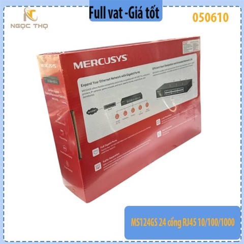 Switch Mercusys MS124GS – Chia mạng 24 Cổng RJ45 10/100/1000Mbps – Vỏ Kim Loại – Hoạt Động Ổn Định – Chính Hãng