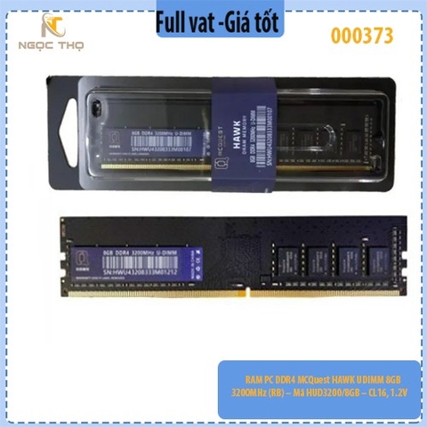RAM PC DDR4 MCQuest HAWK UDIMM 8GB 3200MHz (RB) – Mã HUD3200/8GB – CL16, 1.2V – Chính hãng – Full VAT