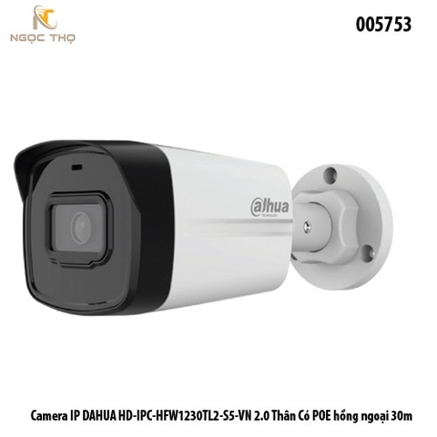 Camera IP Thân Trụ Dahua DH-IPC-HFW1230TL2-S5 2MP – Hồng Ngoại 30m – Smart IR – POE – IP67 – Mobile App – Hàng Chính Hãn