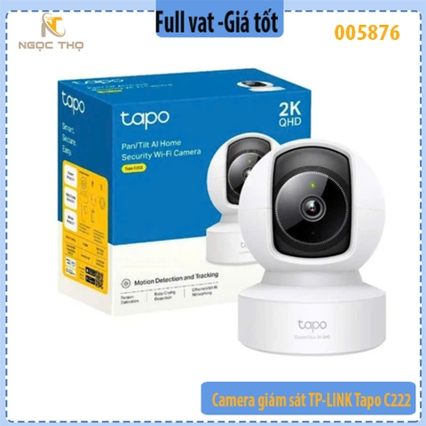 Camera Wi‑Fi TP‑Link Tapo C222 – 2K QHD 4MP – Quay 360° – Hồng ngoại nâng cao – Đàm thoại 2 chiều – MicroSD 512GB
