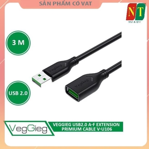 Cáp USB2.0 Nối Dài | Dài 3M VEGGIEG V-U106 Bọc Chống Nhiễu