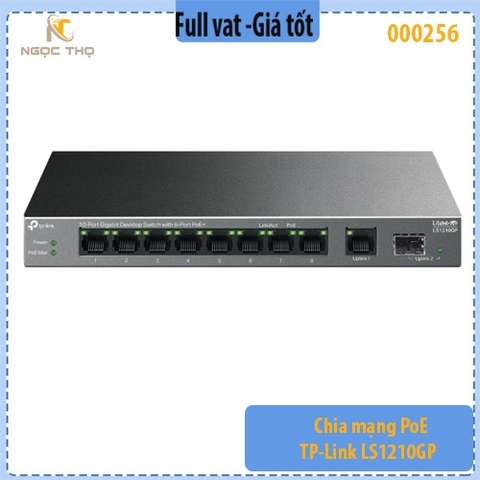 Chia mạng PoE TP-Link LS1210GP - Switch PoE TP-Link LS1210GP – 8 cổng PoE+ | Uplink RJ45 + SFP | Full Gigabit 20Gbps