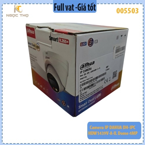 Camera IP Dome Dahua DH-IPC-HDW1439V-A-IL 4MP – Smart Dual Light – Human Detection – Có Mic – POE – IP67 – Mobile App