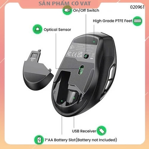 Chuột không dây Ugreen 15508 Black(Bluetooth + Wireless 2.4GHz) liệu nhựa ABS, màu xám Ugreen 15508-Hàng chính hãng - FV