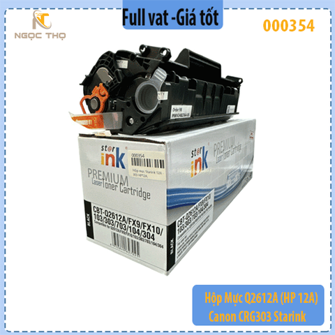 Hộp mực Starink Q2612A -  Model 12A / 303 / FX9  – có lỗ đổ & xả thải – chính hiệu – full VAT