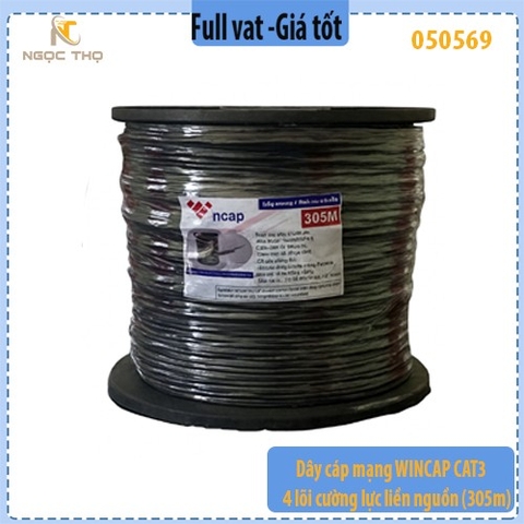 Dây mạng WINCAP CAT3 + 2C ngoài trời – Vỏ HDPE, có cường lực – Liền nguồn – 305m/cuộn – Full VAT ( giá theo cuộn)