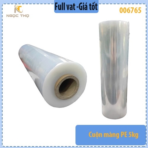 Cuộn Màng PE 5kg – Phi 52 × Rộng 50cm (Lõi 0.5kg)  Dẻo dai – Bám dính tốt – Quấn kiện hàng/pallet – Full VAT