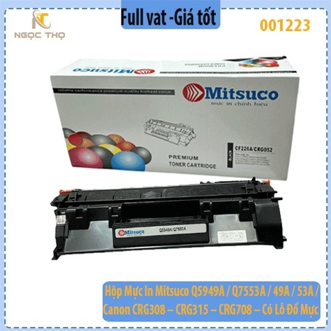 Hộp Mực In Mitsuco Q5949A / Q7553A / 49A / 53A / Canon CRG308 – CRG315 – CRG708 – Có Lỗ Đổ Mực – Bản In Đậm Nét