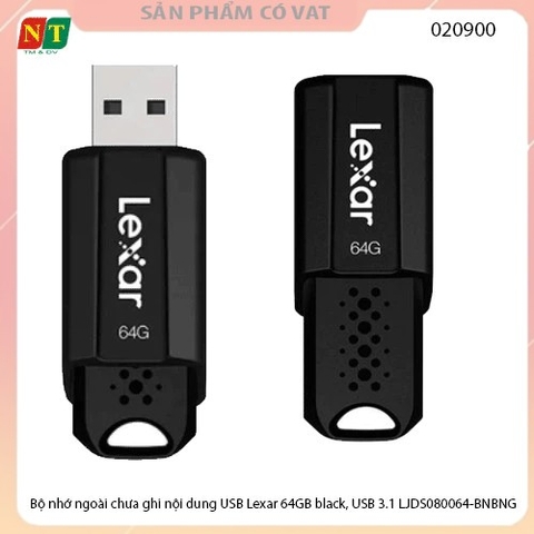 Bộ nhớ ngoài chưa ghi nội dung USB Lexar 64GB black, USB 3.1 LJDS080064-BNBNG - Hàng chính hãng - full vat