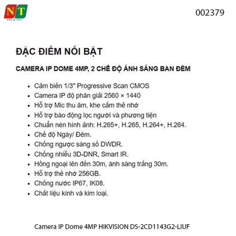 Camera IP Dome 4MP HIKVISION DS-2CD1343G2-LIUF – Tích Hợp Mic, Smart Hybrid Light, Hồng Ngoại & Ánh Sáng Trắng 30m