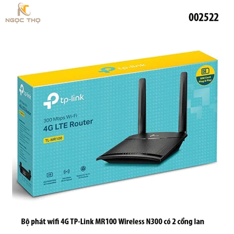 Bộ Phát WiFi 4G LTE TP-Link TL-MR100 – Router WiFi 300Mbps – Khe Cắm SIM 3G/4G – 2 Ăng-ten Ngoài – Hỗ Trợ 32 Thiết Bị
