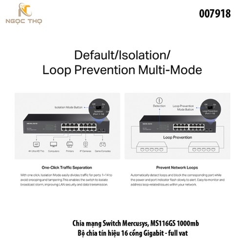 Switch Mercusys MS116GS – Bộ Chia Mạng 16 Cổng Gigabit 10/100/ 1000Mbps – Hiệu Suất Cao – Vỏ Kim Loại – Hàng Chính Hãng