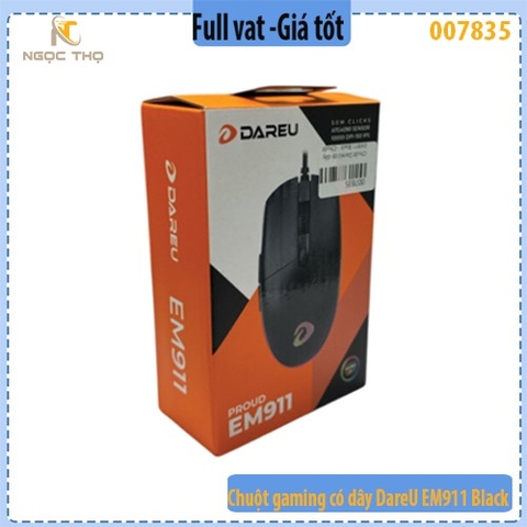 Chuột Gaming Có Dây DareU EM911 Black – 6000 DPI – LED RGB – 6 Nút – Hàng Chính Hãng – Full VAT