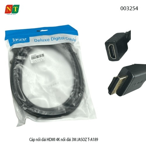 Dây Nối Dài HDMI 4K 3M JASOZ T-A189 – Chính Hãng, Full VAT | 4K Ultra HD – Băng Thông 18Gbps