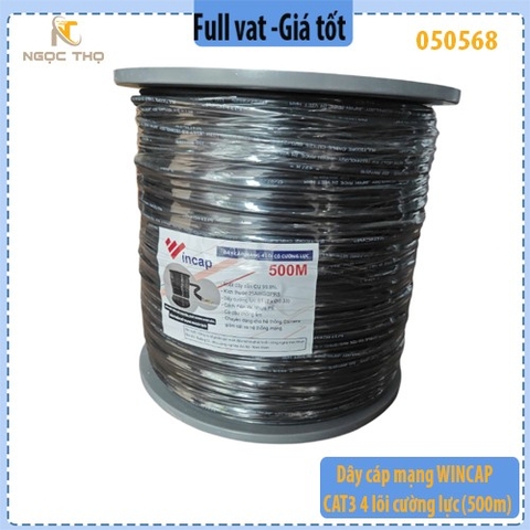 Dây cáp mạng WINCAP CAT3 Outdoor – Bán lẻ theo mét (m) – 2 Pairs (4 lõi) – 25AWG – CƯỜNG LỰC – Cu 99,99% – Full VAT (500