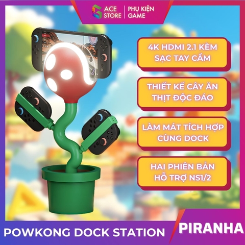 Powkong Dock Station Piranha – Dock Sạc 4K HDMI 2.1 Kèm Sạc Tay Cầm | Dock Console Hình Cây Ăn Thịt Độc Đáo