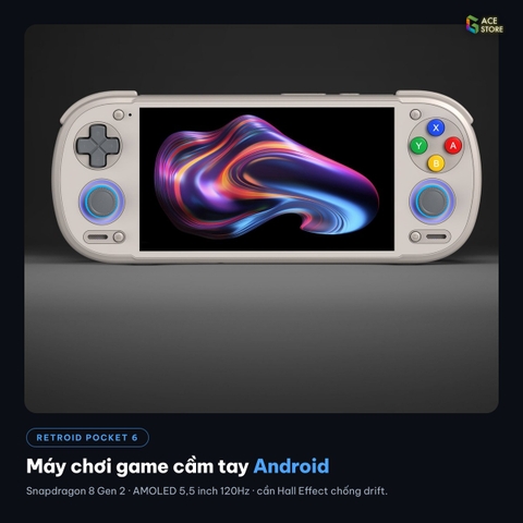 RETROID POCKET 6 – MÁY CHƠI GAME CẦM TAY ANDROID | SNAPDRAGON 8 GEN 2 | AMOLED 120HZ | HALL STICK | RAM 8GB/12GB