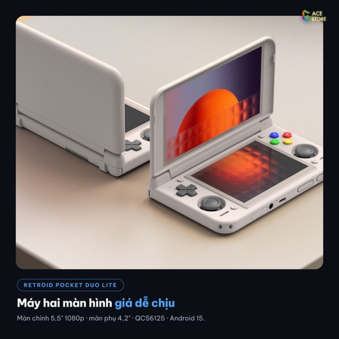 RETROID POCKET DUO LITE – MÁY CHƠI GAME CẦM TAY 2 MÀN HÌNH | LCD 1080P | QCS6125 | 4GB/64GB - 6GB/128GB