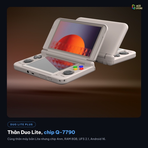 RETROID POCKET DUO LITE PLUS – MÁY CHƠI GAME CẦM TAY 2 MÀN HÌNH | QUALCOMM Q-7790 4NM | 8GB/128GB | ANDROID 16