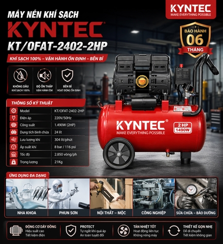 Máy Nén Khí Sạch Không Dầu Công Nghiệp Kyntec KT/OFAT - 2402 - 2HP