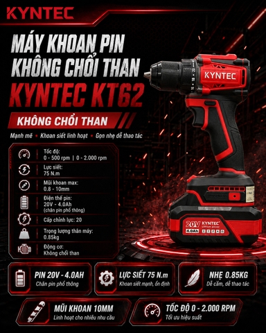Thân Máy Khoan Pin Không Chổi Than Kyntec KT62