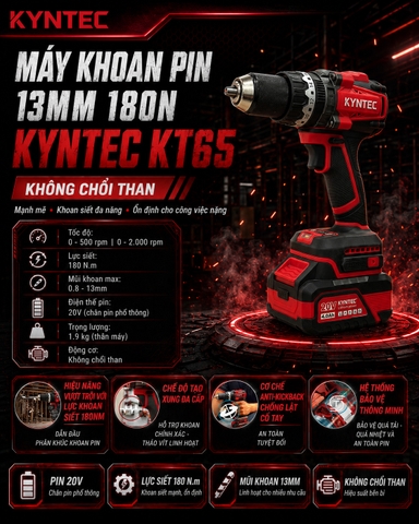 Thân Máy Khoan Pin 13mm 3 Chức Năng 180N Kyntec KT65
