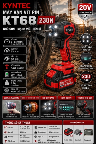 Thân Máy Vặn Vít Pin 230N 20V Kyntec KT68