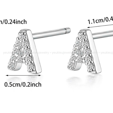 Initial Stud Earrings | Khuyên Tai Sterling Silver 925 Phủ Bạch Kim/Vàng 18K