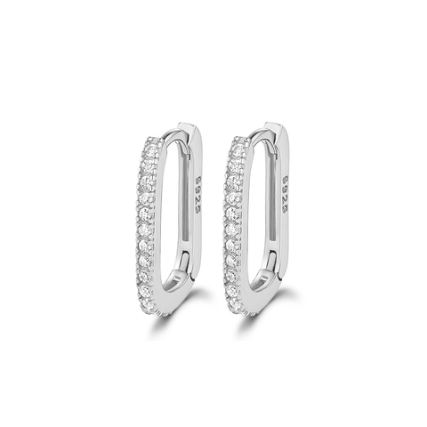 Elegant Pavé Oval Hoop Earrings | Khuyên Tai Sterling Silver 925 Phủ Bạch Kim/Vàng 18K