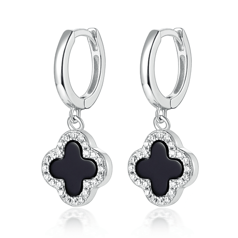 Lucky Clover Drop Hoops Earrings | Khuyên Tai Sterling Silver 925 Phủ Bạch Kim/Vàng 18K