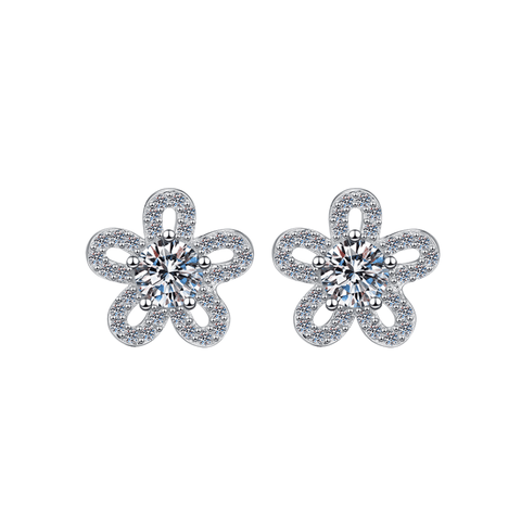 Sweet Sakura Stud Earrings | Khuyên Tai Moissanite 2 Carat Round Cut | Sterling Silver 925 | Kèm Giấy Kiểm Định GRA
