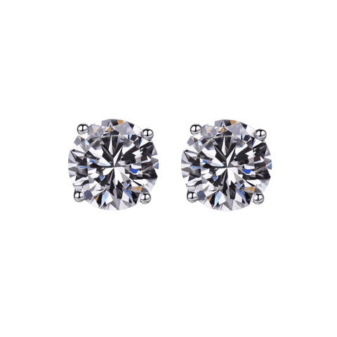 Classic Solitaire Stud Earrings | Khuyên Tai Moissanite 2 Carat Round Cut | Sterling Silver 925 | Kèm Giấy Kiểm Định GRA