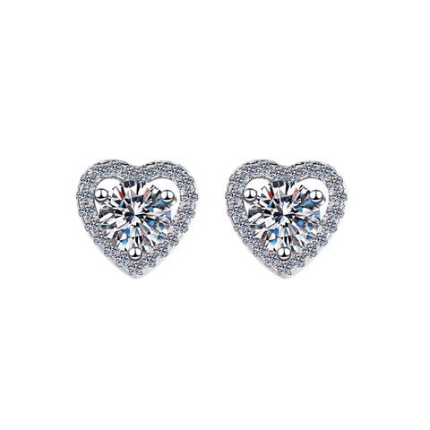 Eternal Heart Stud Earrings | Khuyên Tai Moissanite 2 Carat Round Cut | Sterling Silver 925 | Kèm Giấy Kiểm Định GRA