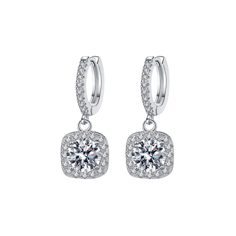 Elegant Drop Earrings | Khuyên Tai Moissanite 2 Carat Round Cut | Sterling Silver 925 | Kèm Giấy Kiểm Định GRA