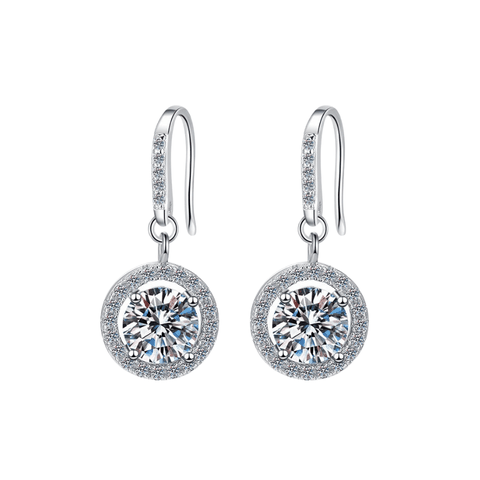 Floral Halo Drop Earrings | Khuyên Tai Moissanite 2 Carat Round Cut | Sterling Silver 925 | Kèm Giấy Kiểm Định GRA