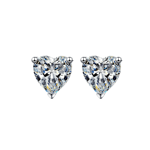 Sweetheart Solitaire Stud Earrings | Khuyên Tai Moissanite 2 Carat Heart Cut | Sterling Silver 925 | Kèm Giấy Kiểm Định GRA