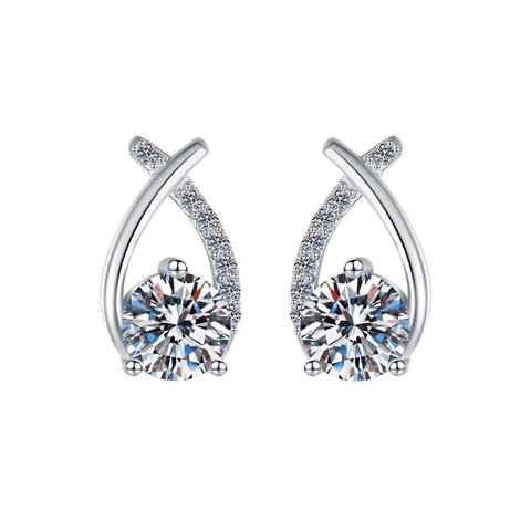 Eternal Twist Halo Stud Earrings | Khuyên Tai Moissanite 2 Carat Round Cut | Sterling Silver 925 | Kèm Giấy Kiểm Định GRA