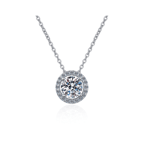 Brilliant Halo Necklace | Dây Chuyền Moissanite 2 Carat Round Cut | Sterling Silver 925 | Kèm Giấy Kiểm Định GRA