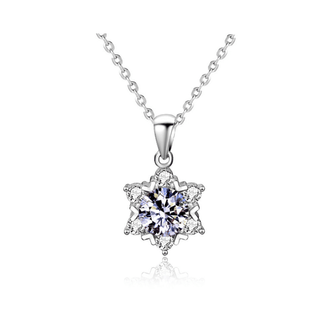Snowflake Halo Necklace | Dây Chuyền Moissanite 2 Carat Round Cut | Sterling Silver 925 | Kèm Giấy Kiểm Định GRA