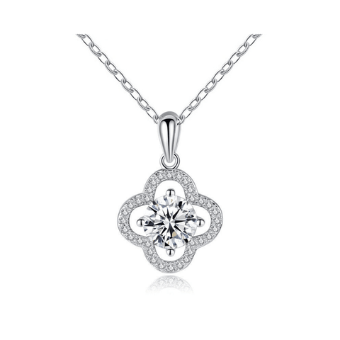 Lucky Clover Halo Necklace | Dây Chuyền Moissanite 2 Carat Round Cut | Sterling Silver 925 | Kèm Giấy Kiểm Định GRA