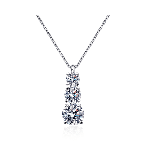 Trilogy Vertical Necklace | Dây Chuyền Moissanite 2 Carat Round Cut | Sterling Silver 925 | Kèm Giấy Kiểm Định GRA