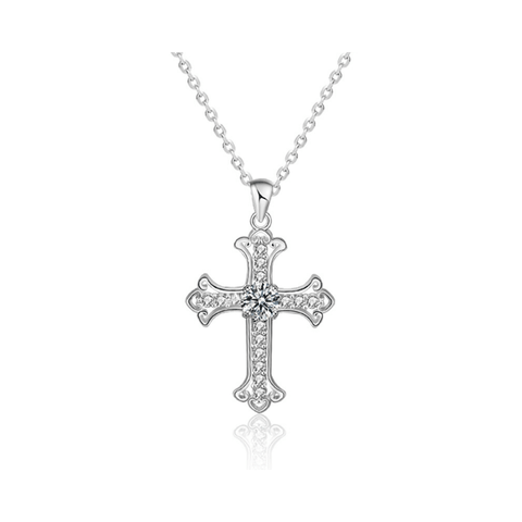 Cross Pendant Necklace | Dây Chuyền Moissanite 2 Carat Round Cut | Sterling Silver 925 | Kèm Giấy Kiểm Định GRA