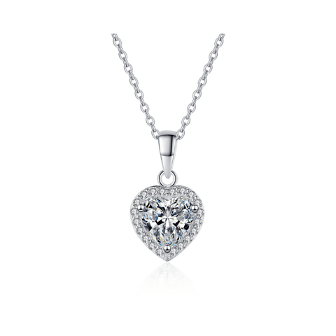 Heart Halo Necklace | Dây Chuyền Moissanite 2 Carat Round Cut | Sterling Silver 925 | Kèm Giấy Kiểm Định GRA