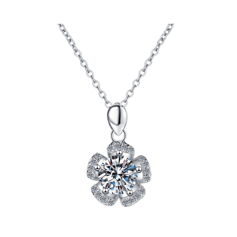 Petal Blossom Halo Necklace | Dây Chuyền Moissanite 2 Carat Round Cut | Sterling Silver 925 | Kèm Giấy Kiểm Định GRA
