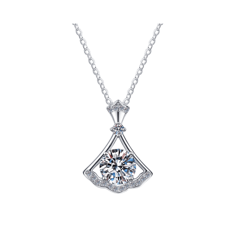 Elegant Fan Halo Necklace | Dây Chuyền Moissanite 2 Carat Round Cut | Sterling Silver 925 | Kèm Giấy Kiểm Định GRA