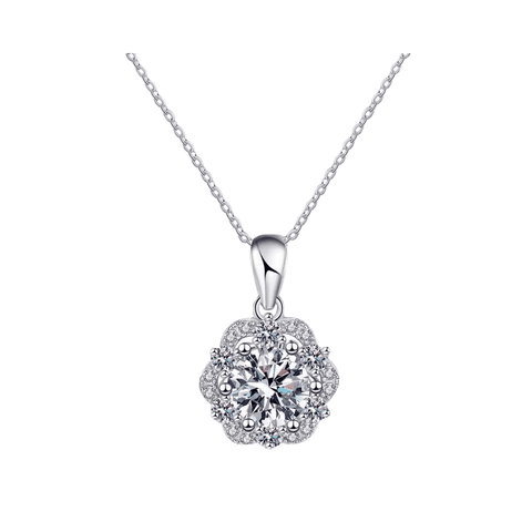 Midnight Daisy Halo Necklace | Dây Chuyền Moissanite 2 Carat Round Cut | Sterling Silver 925 | Kèm Giấy Kiểm Định GRA