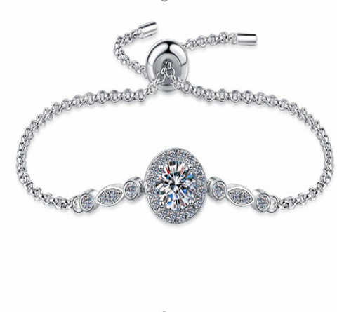 Brilliant Halo Slider Bracelet | Vòng Tay Moissanite 1 Carat Round Cut | Sterling Silver 925 | Kèm Giấy Kiểm Định GRA