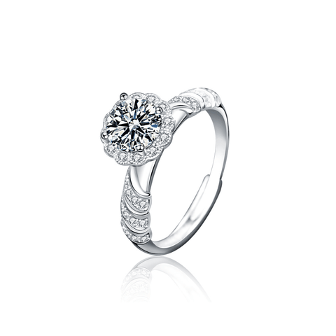 Mermaid Halo Ring | Nhẫn Moissanite 2 Carat Round Cut | Sterling Silver 925 | Kèm Giấy Kiểm Định GRA