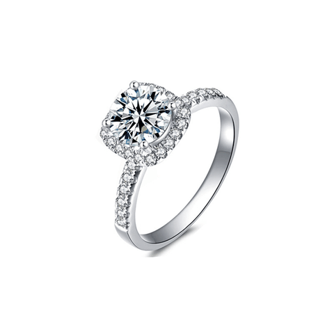 Square Halo Ring | Nhẫn Moissanite 2 Carat Round Cut | Sterling Silver 925 | Kèm Giấy Kiểm Định GRA